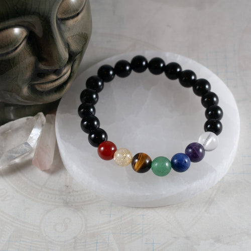 Semi-Precious 7 Chakra Bracelet (Black Tourmaline)