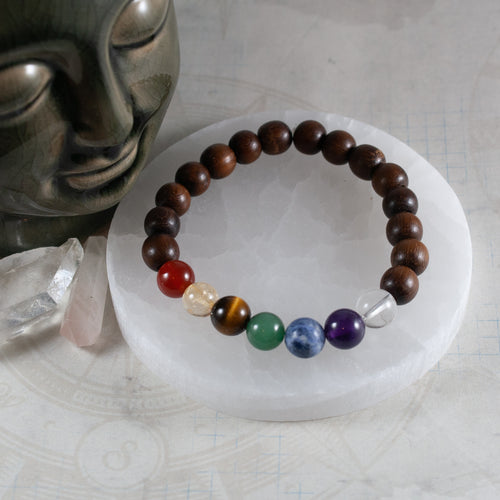 Semi-Precious 7 Chakra Bracelet ( Dark Wood)