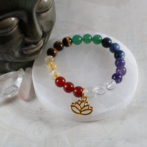 Semi-Precious 7 Chakra Lotus Bracelet