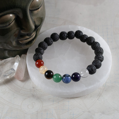 Semi-Precious 7 Chakra Bracelet (Lavastone)