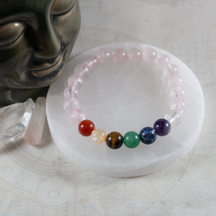 Semi-Precious 7 Chakra Bracelet (Rose Quartz)