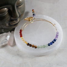 Load image into Gallery viewer, Semi-Precious 7 Chakra Lotus Bangle Bracelet