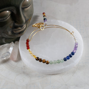 Semi-Precious 7 Chakra Lotus Bangle Bracelet