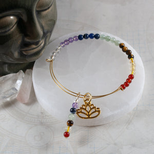 Semi-Precious 7 Chakra Lotus Bangle Bracelet