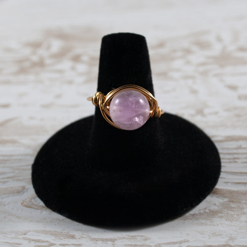 10mm Rose Quartz Wire Wrapped Ring