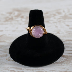 10mm Rose Quartz Wire Wrapped Ring