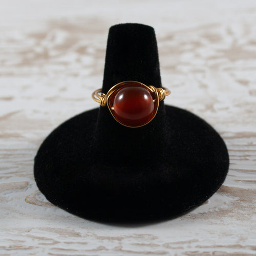 10mm Red Carnelian Wire Wrapped Ring