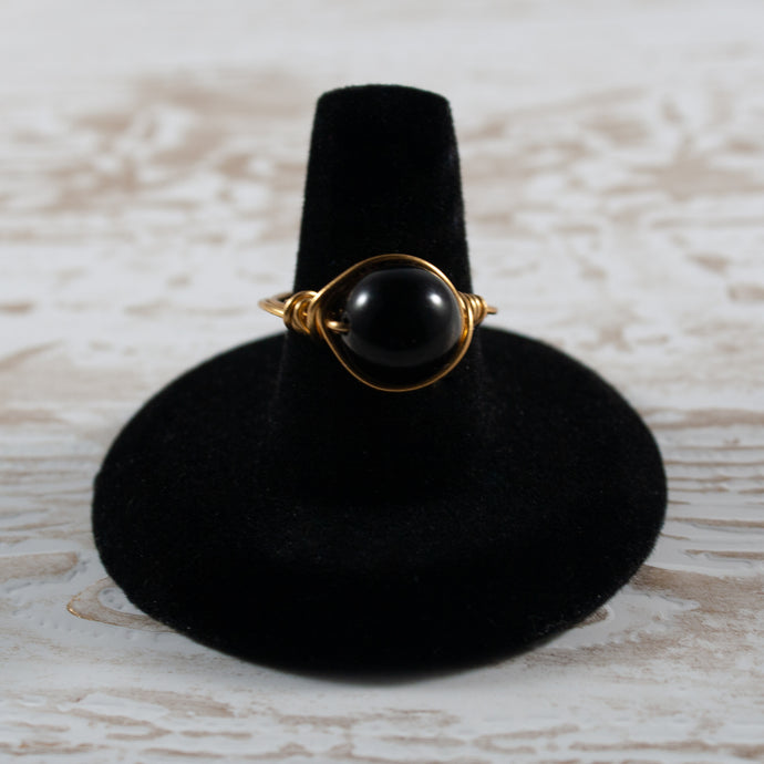 10mm Black Tourmaline Wire Wrapped Ring