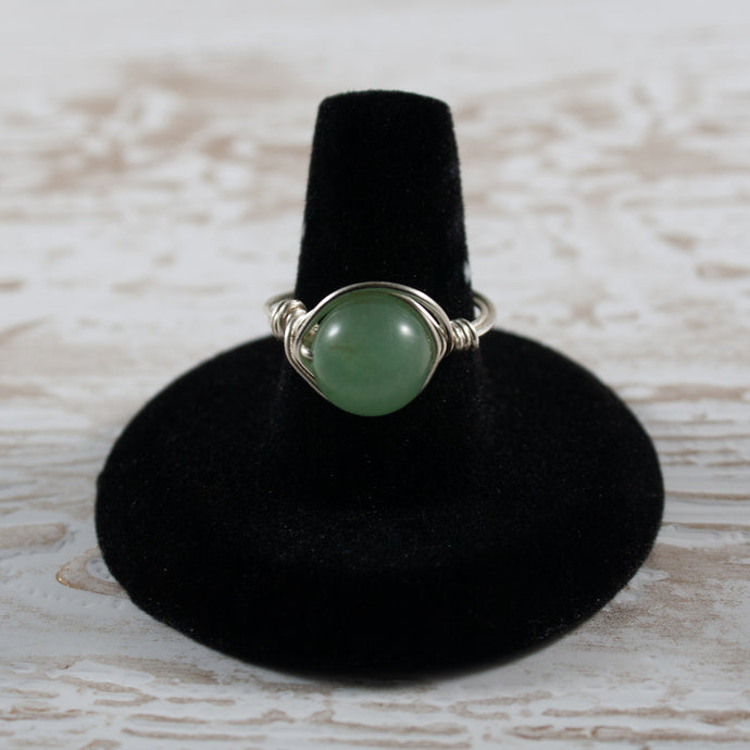 10mm Green Aventurine Wire Wrapped Ring