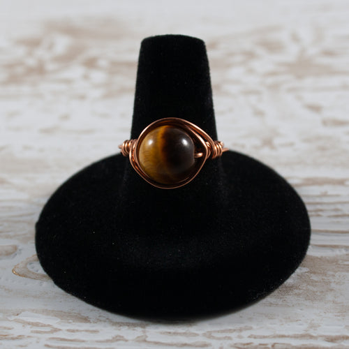 10mm Tiger's Eye Wire Wrapped Ring