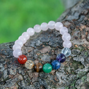 Semi-Precious 7 Chakra Bracelet (Rose Quartz)